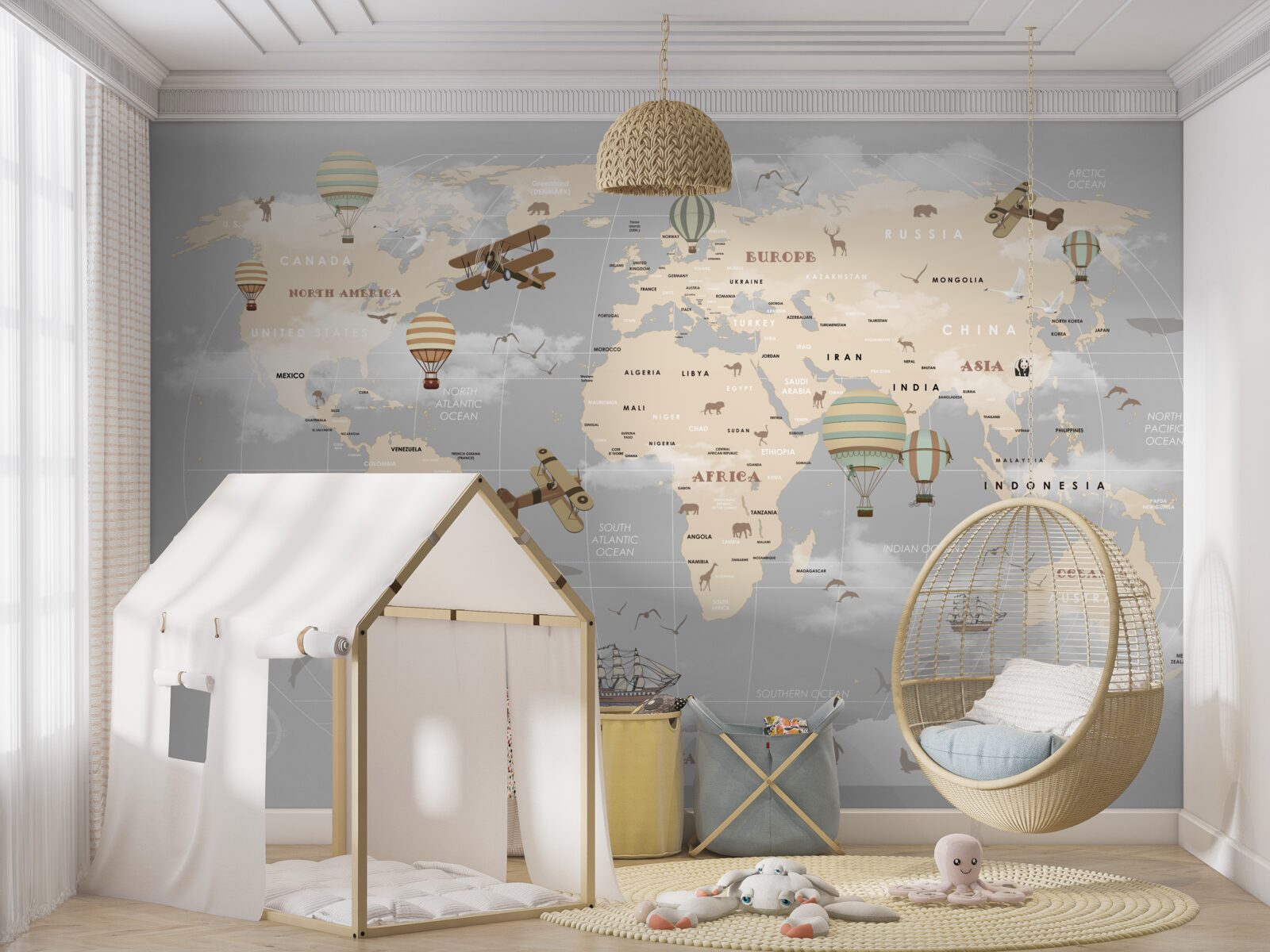 Фотошпалери карта світу з різними видами транспорту