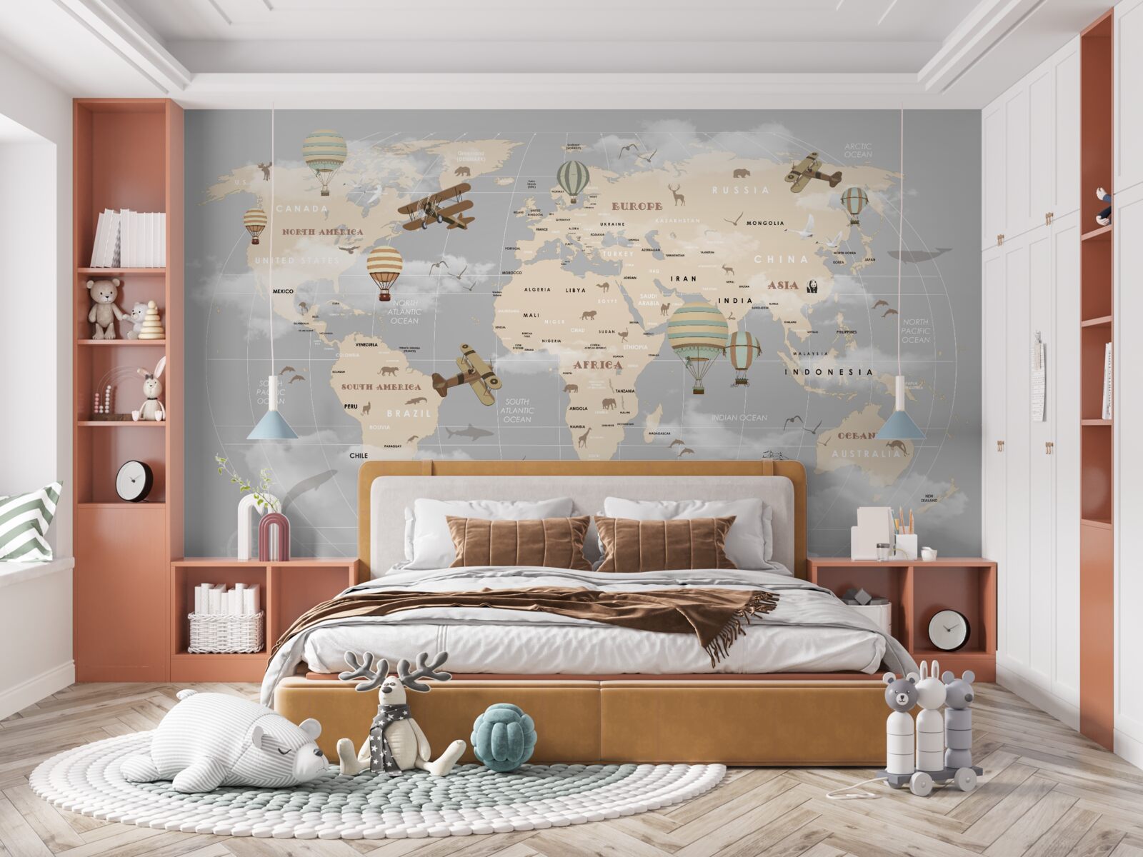 Фотошпалери карта світу з різними видами транспорту