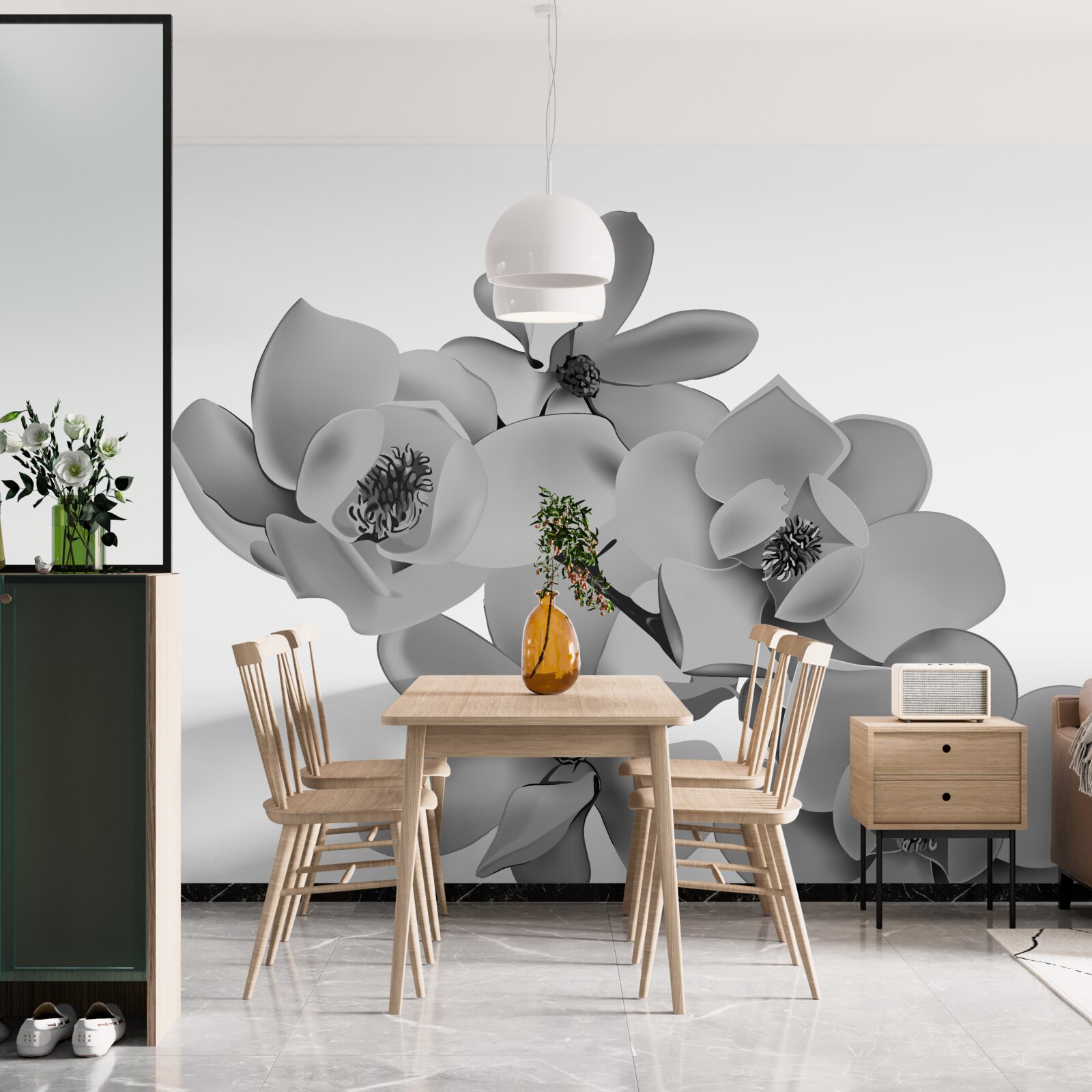 Фотошпалери червоні квіти на чистому білому тлі