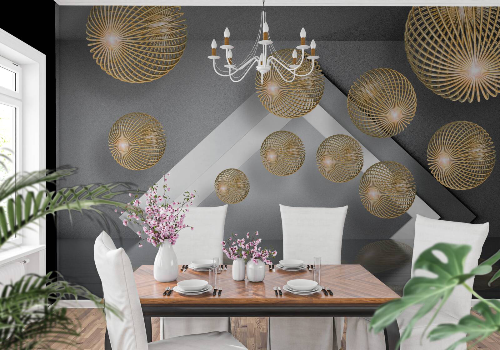 Фотошпалери фактурні плаваючі бронзові кулі