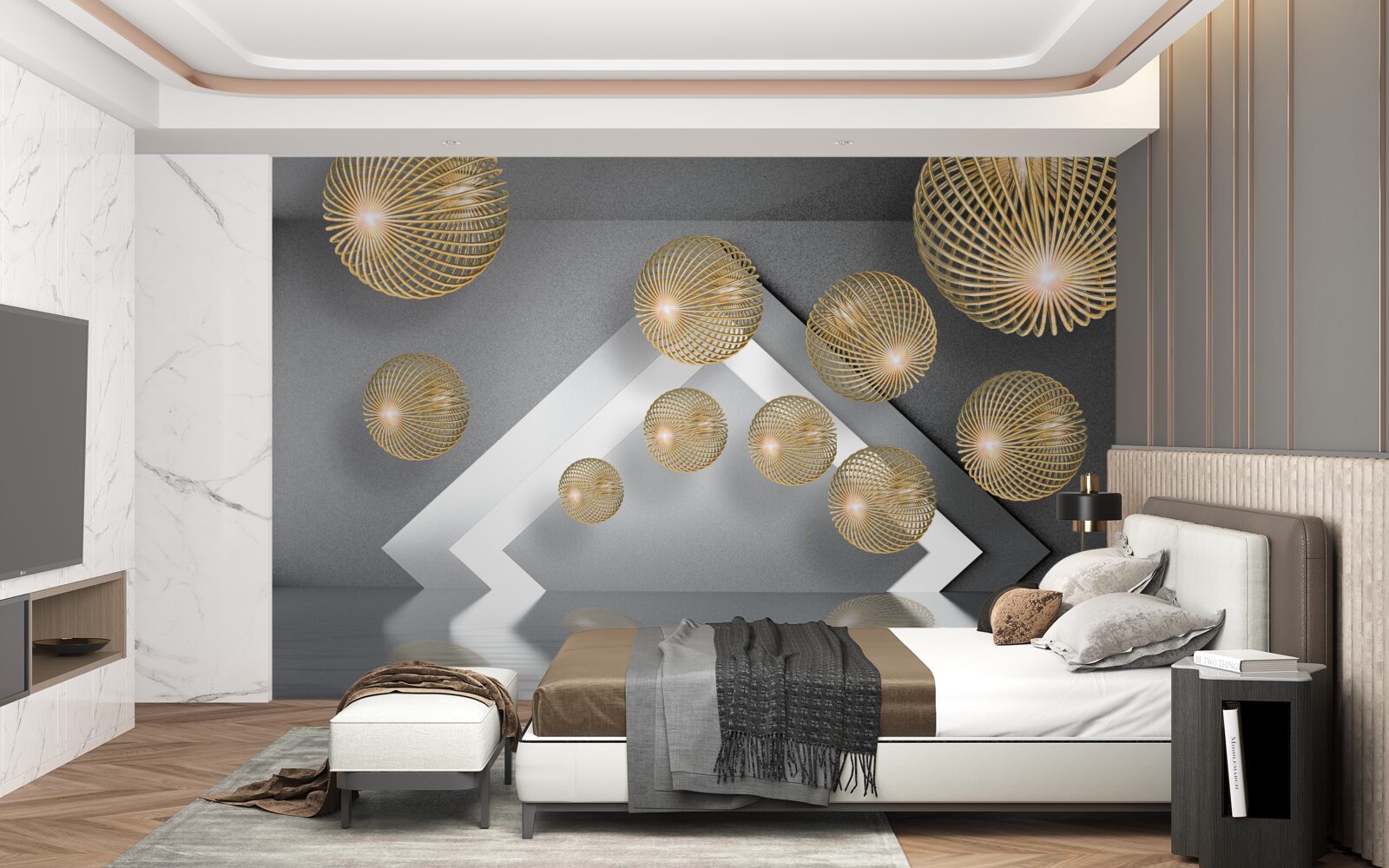 Фотошпалери фактурні плаваючі бронзові кулі