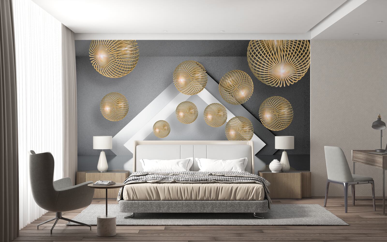 Фотошпалери фактурні плаваючі бронзові кулі