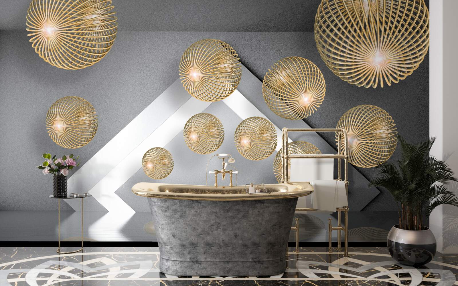 Фотошпалери фактурні плаваючі бронзові кулі