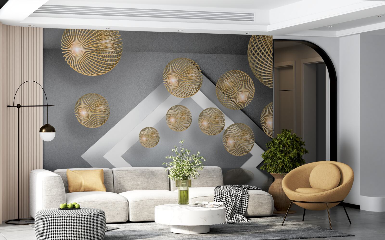 Фотошпалери фактурні плаваючі бронзові кулі