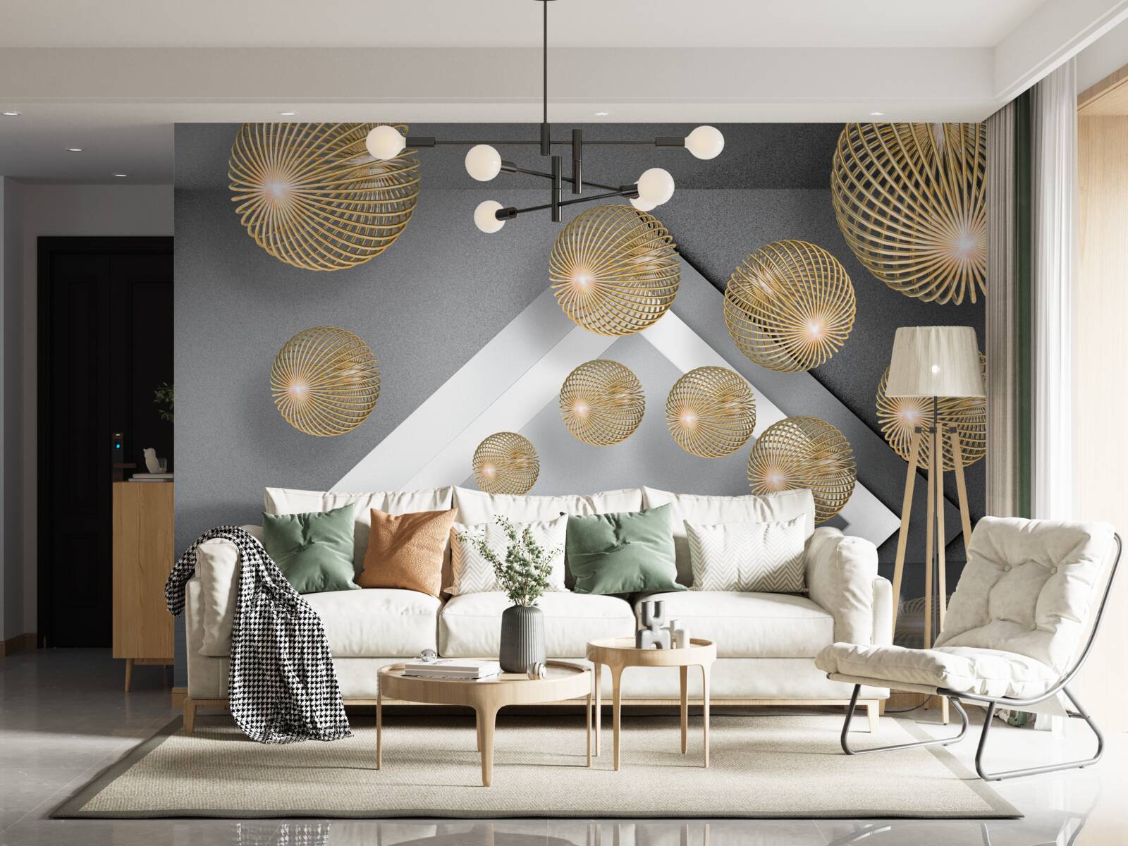 Фотошпалери фактурні плаваючі бронзові кулі