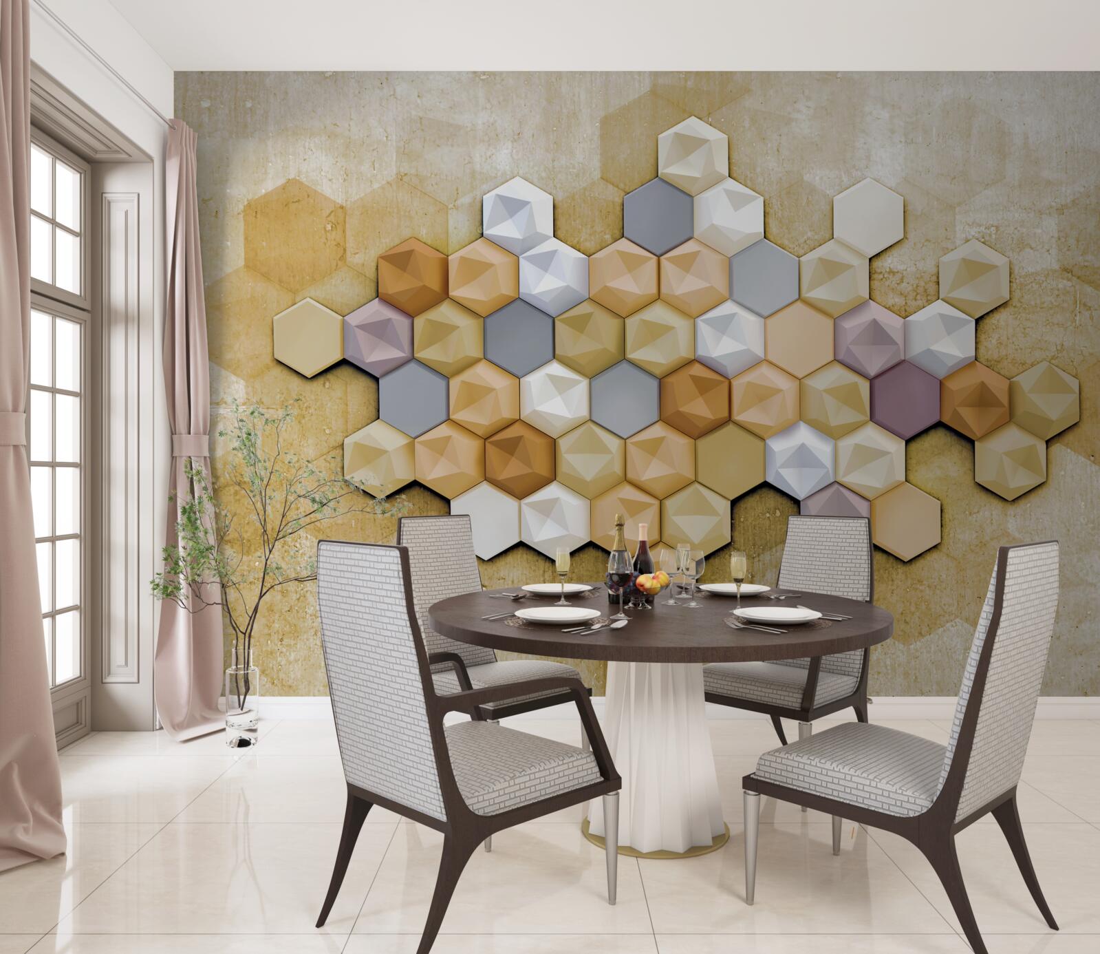 Фотошпалери стільниковий дизайн у яскравих мозаїчних тонах