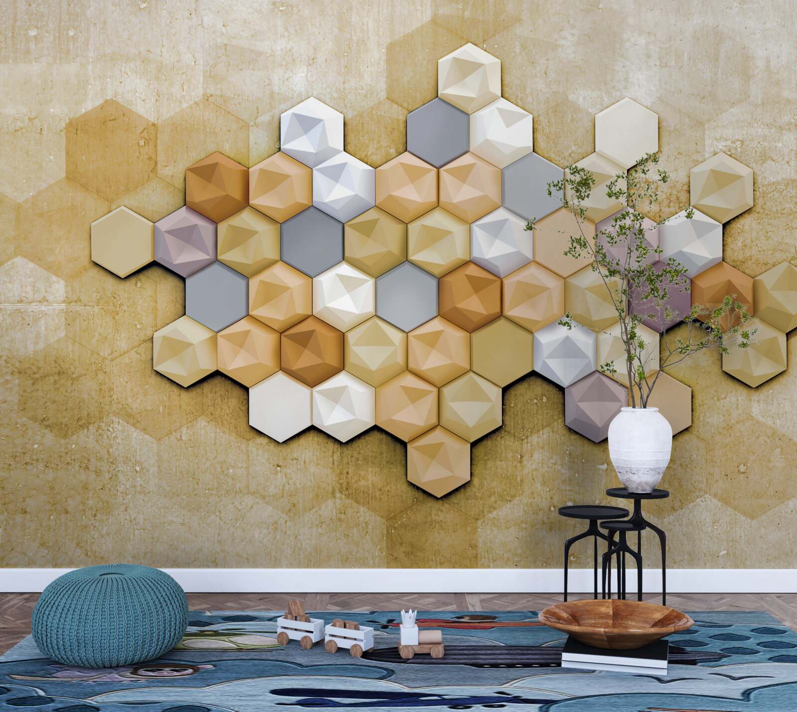 Фотошпалери стільниковий дизайн у яскравих мозаїчних тонах