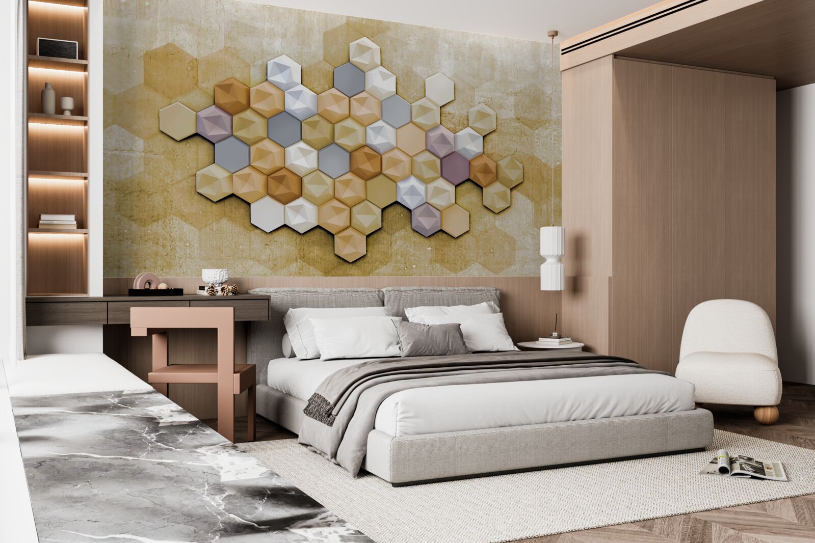 Фотошпалери стільниковий дизайн у яскравих мозаїчних тонах