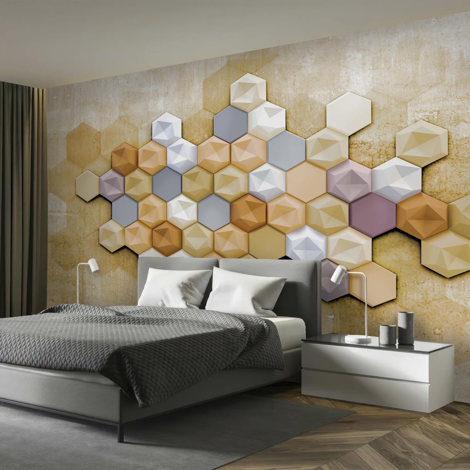 Фотошпалери стільниковий дизайн у яскравих мозаїчних тонах