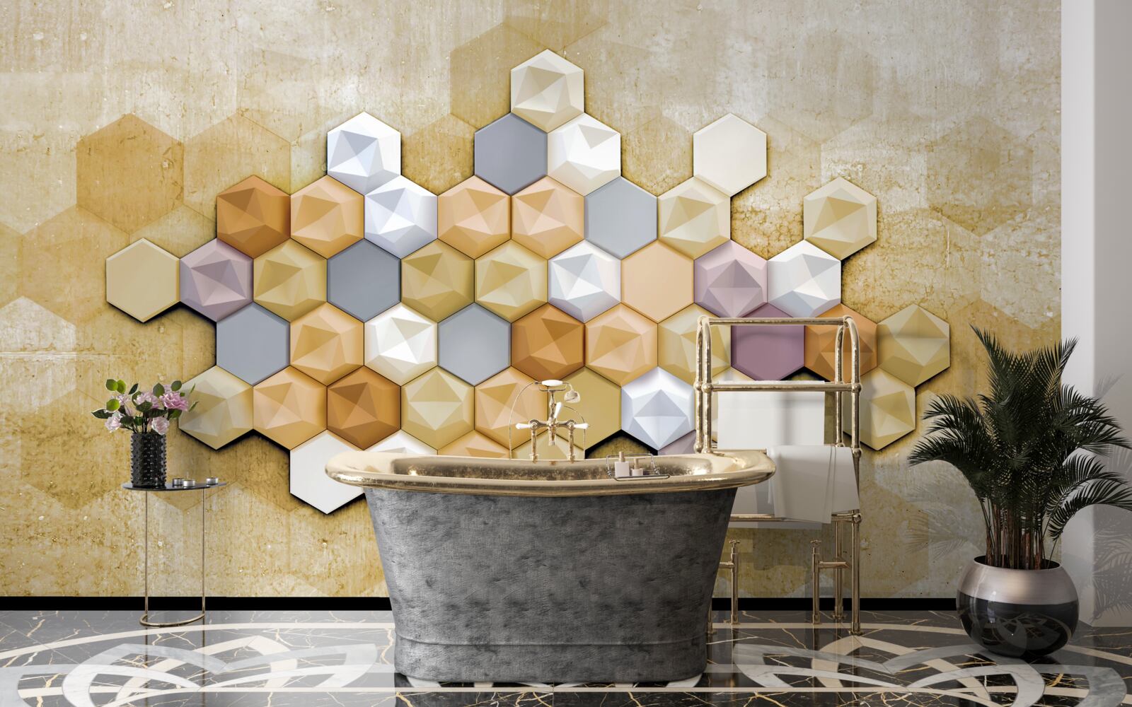 Фотошпалери стільниковий дизайн у яскравих мозаїчних тонах