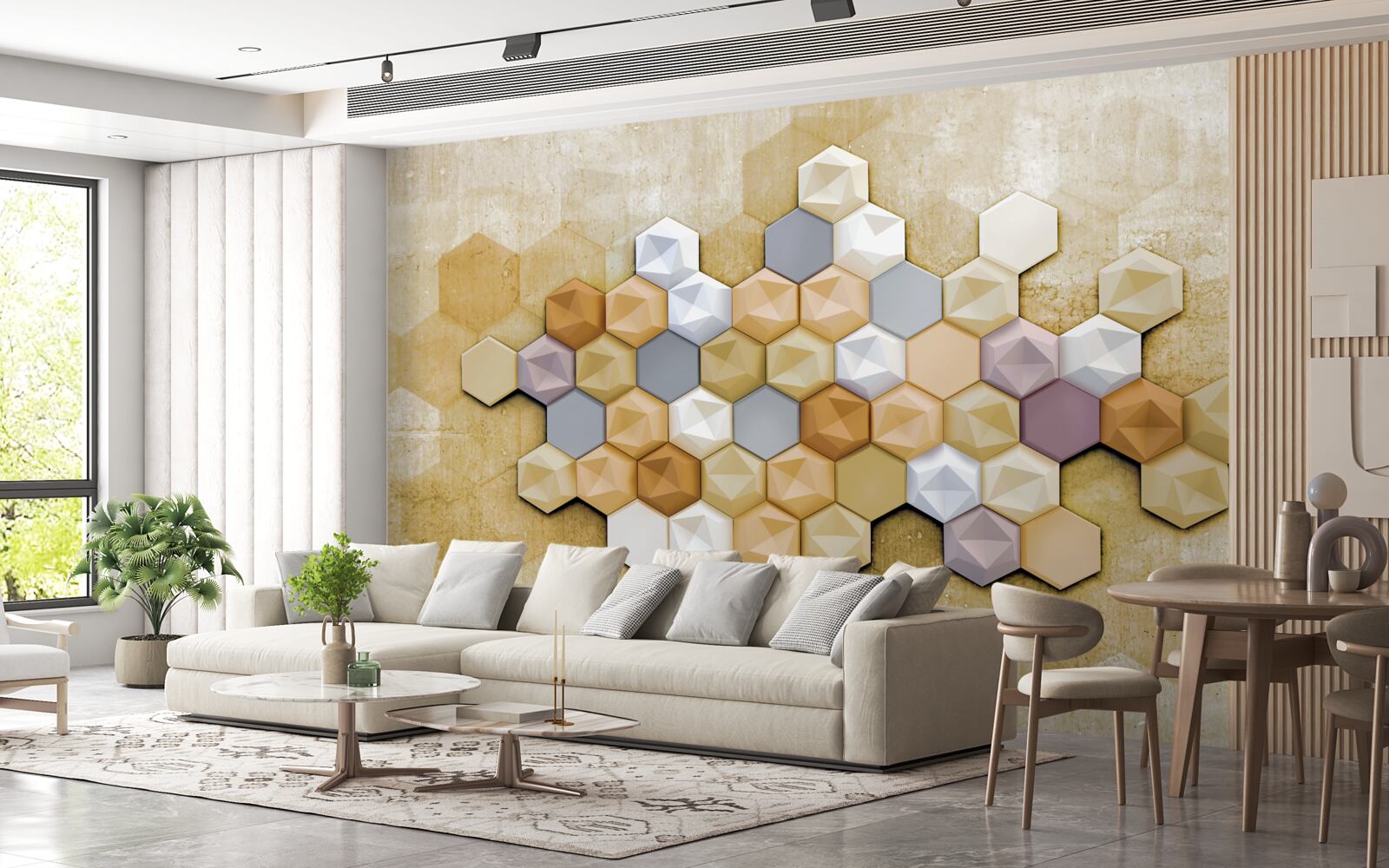 Фотошпалери стільниковий дизайн у яскравих мозаїчних тонах