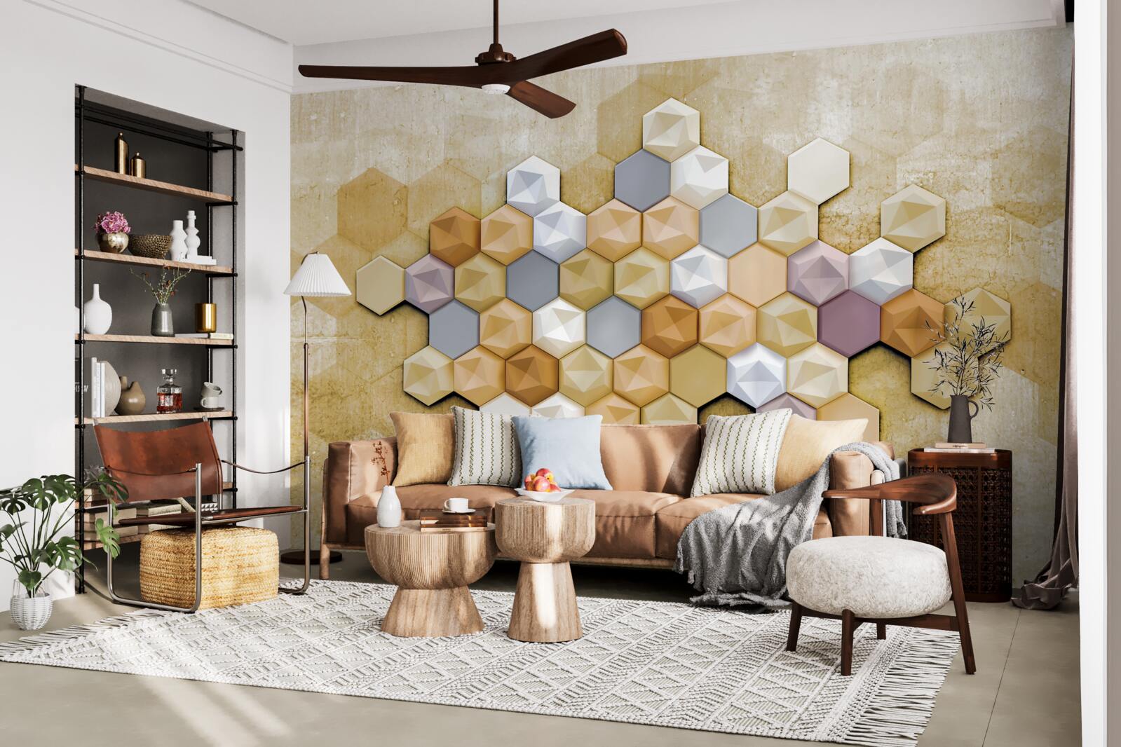 Фотошпалери стільниковий дизайн у яскравих мозаїчних тонах