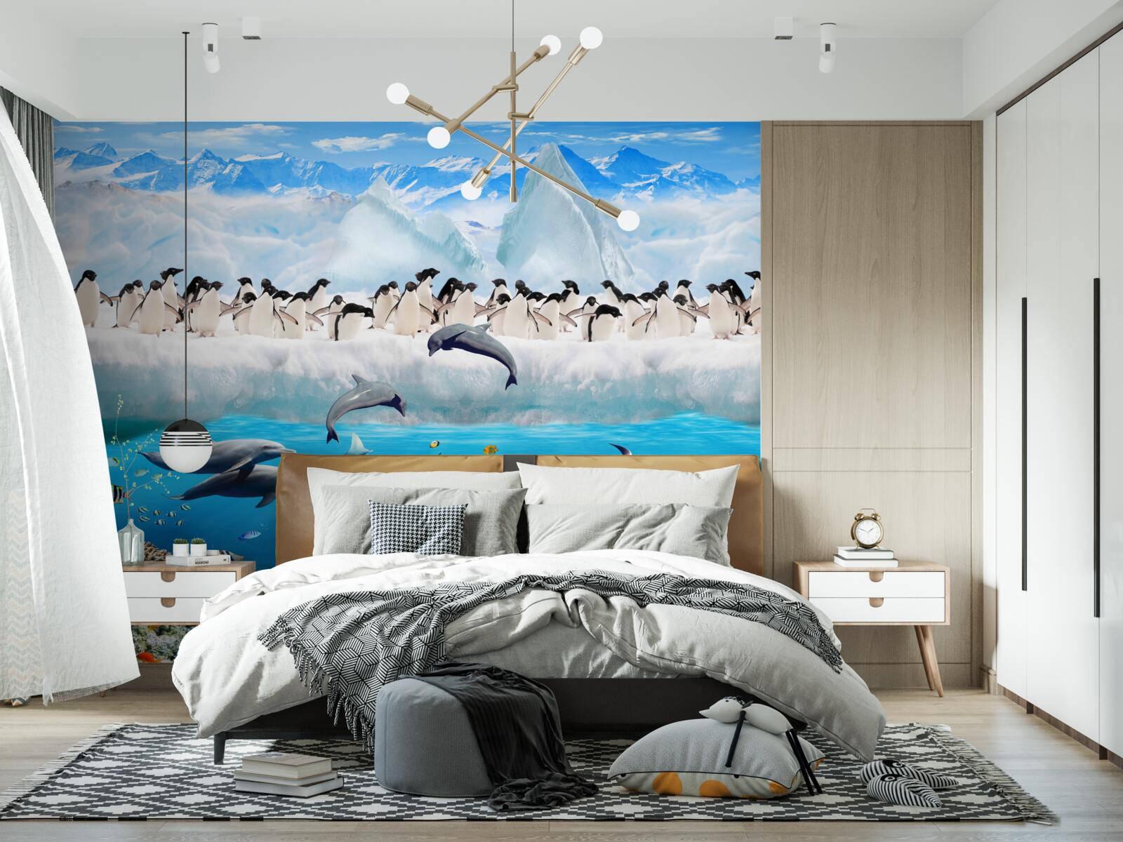 Фотошпалери дельфіни та пінгвіни живуть у коралових рифах