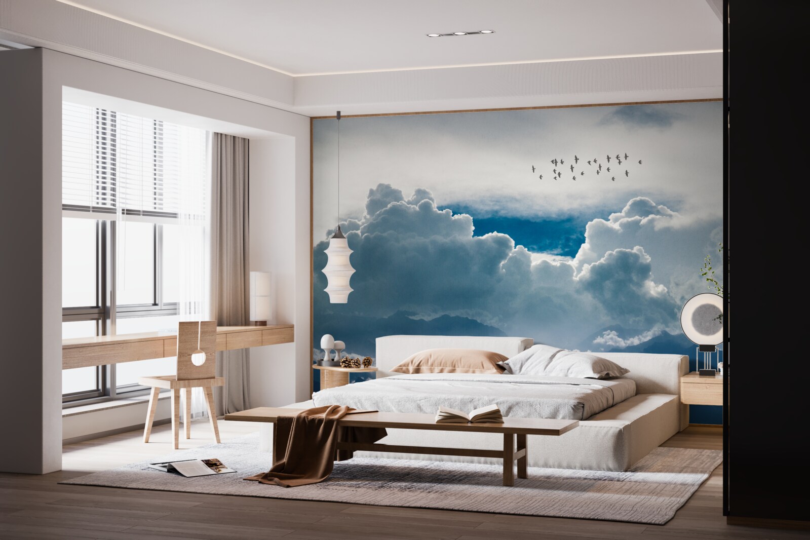 Фотошпалери група птахів над густими хмарами