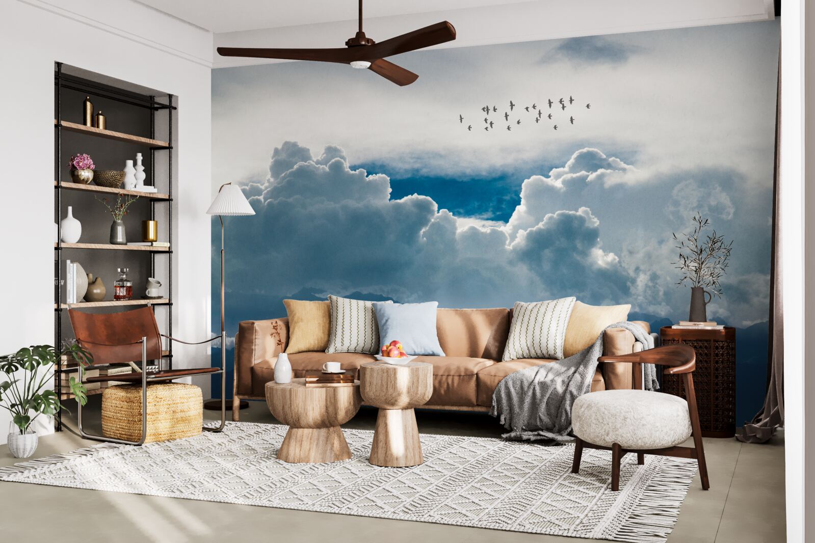 Фотошпалери група птахів над густими хмарами