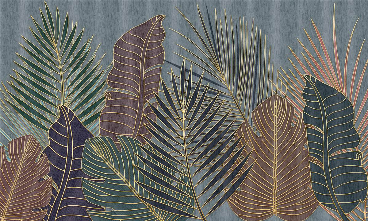 Фотошпалери захід сонця в тропічному лісі, оповитому абстракцією