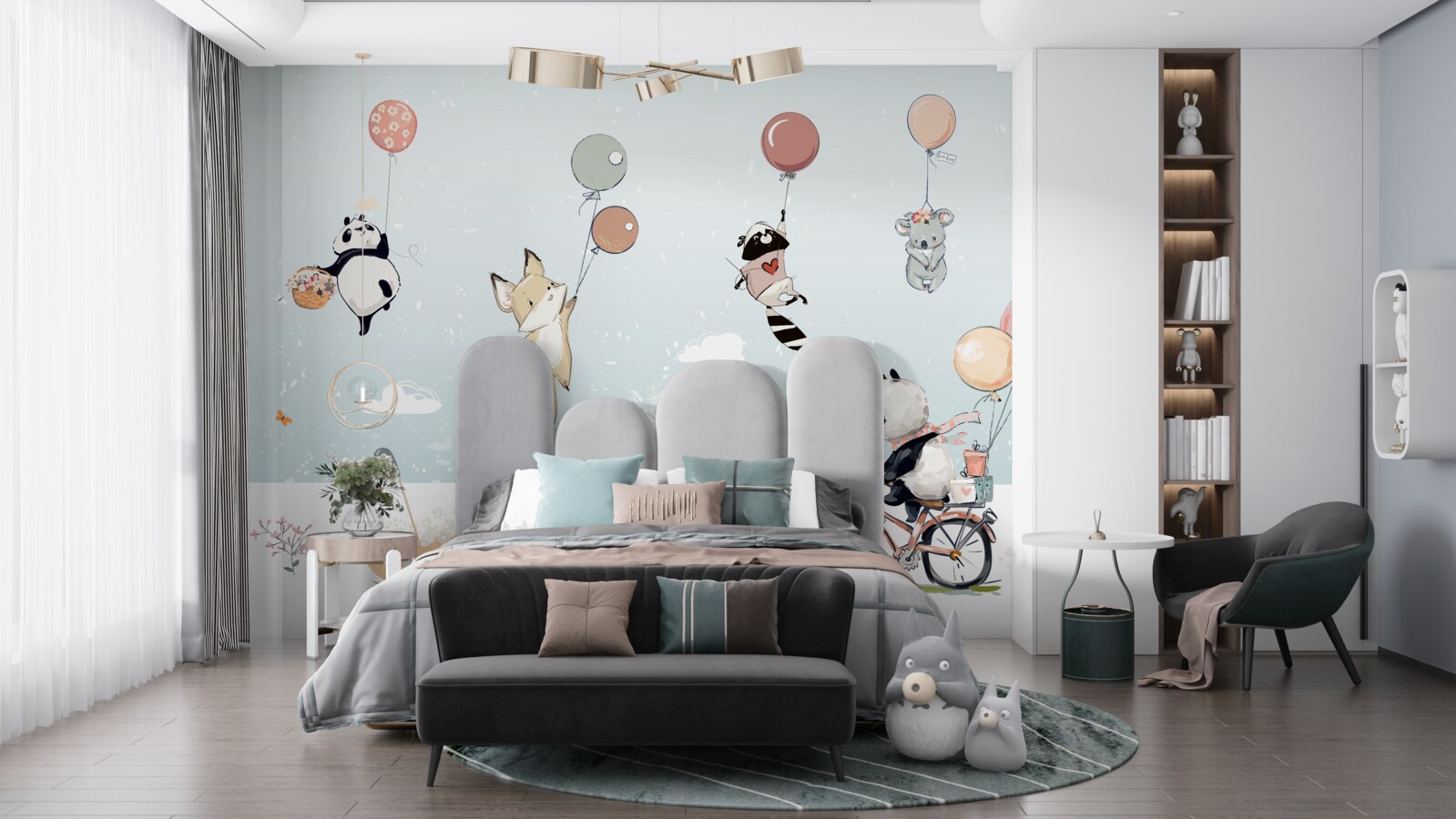 Фотошпалери велосипедна панда та бульбашкові тварини