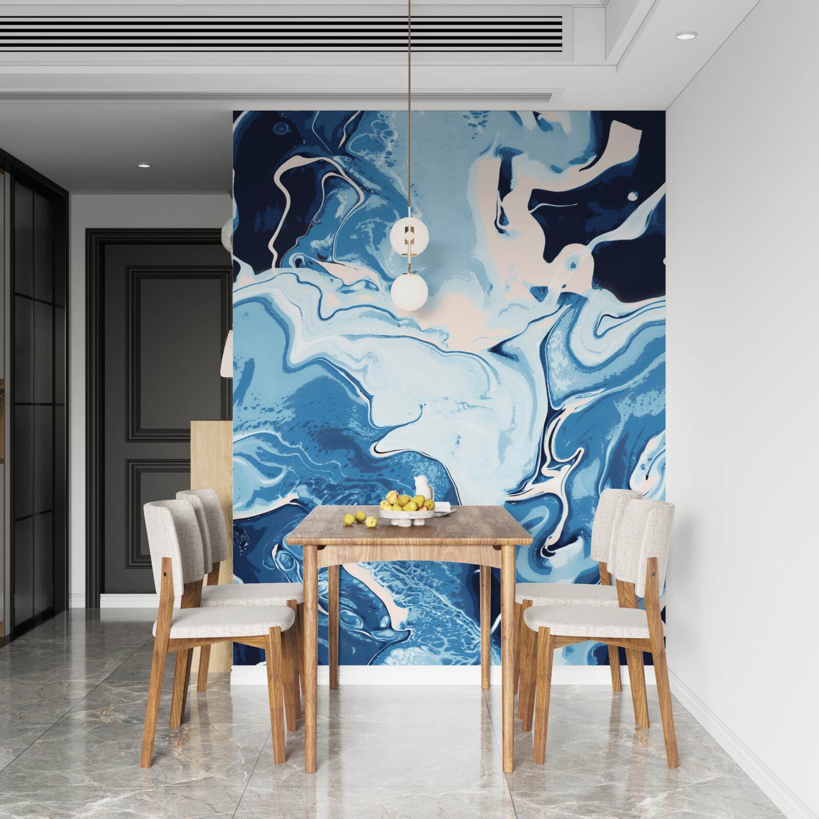 Фотошпалери зображення хвиль у відтінках синього на мармуровому тлі