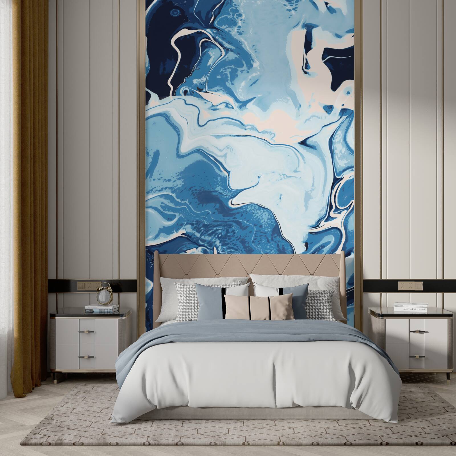 Фотошпалери зображення хвиль у відтінках синього на мармуровому тлі