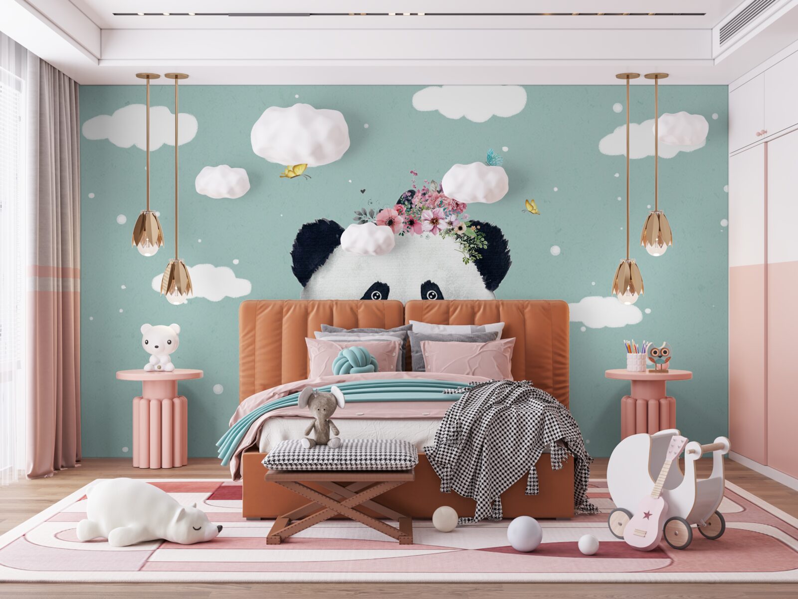 Фотошпалери хмари стали тлом для панди з квітами