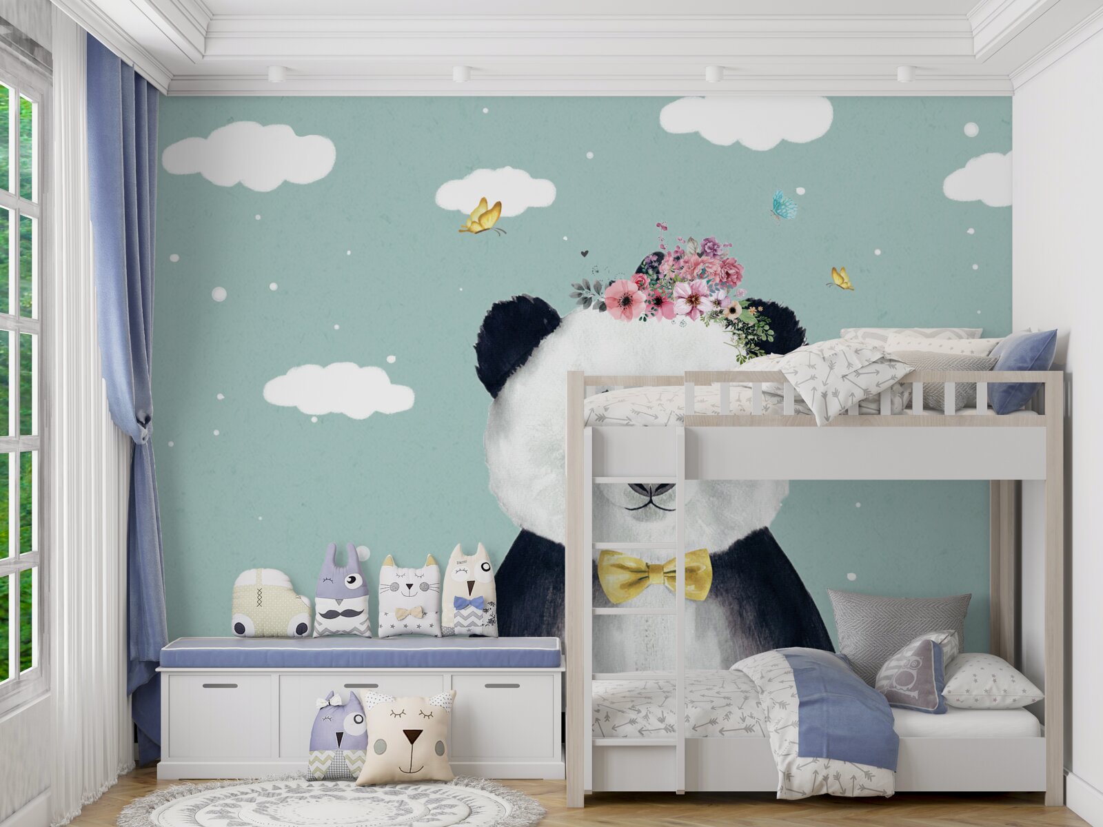 Фотошпалери хмари стали тлом для панди з квітами