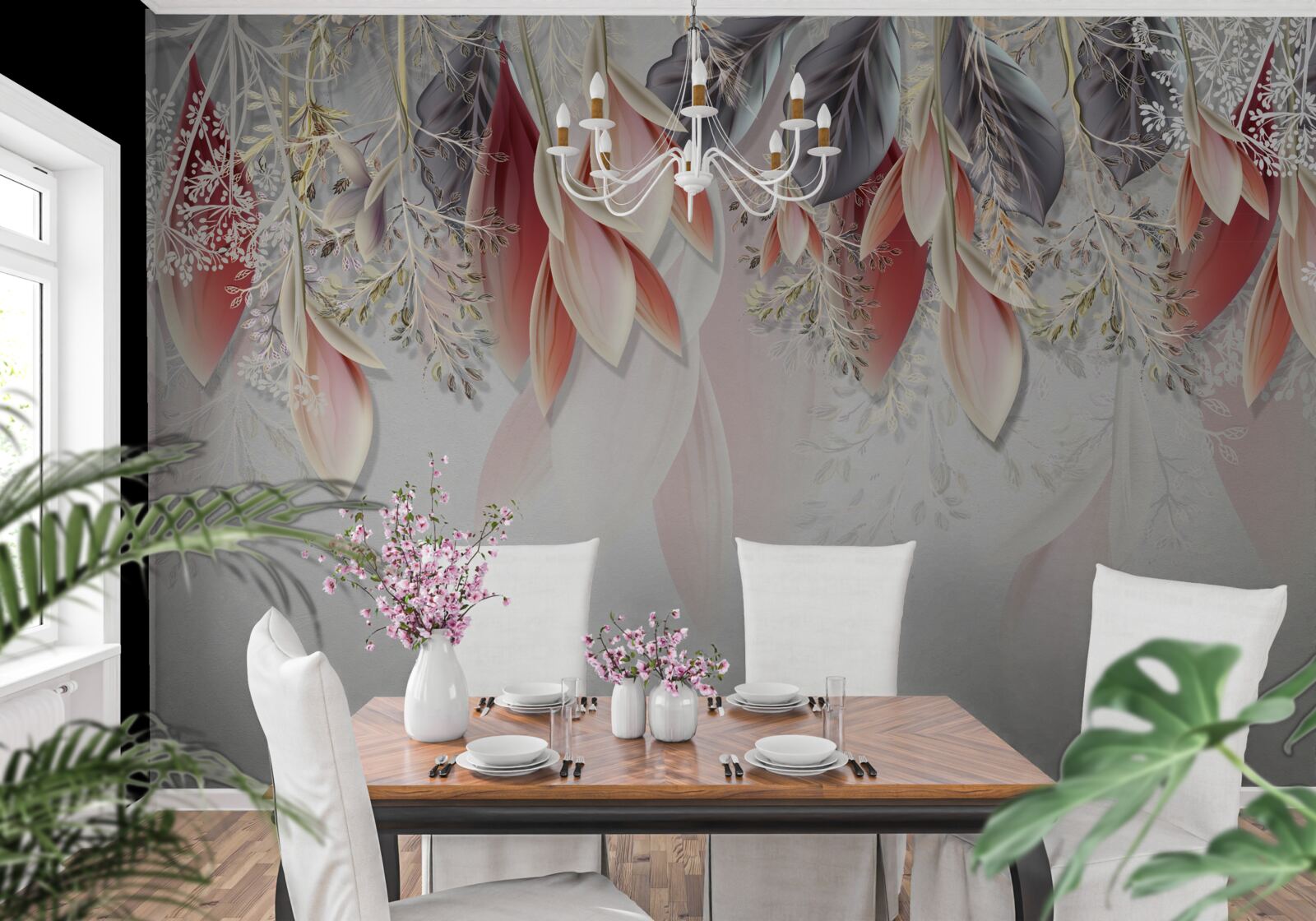 Фотошпалери композиційна лінія рожевого кольору, що спускається донизу