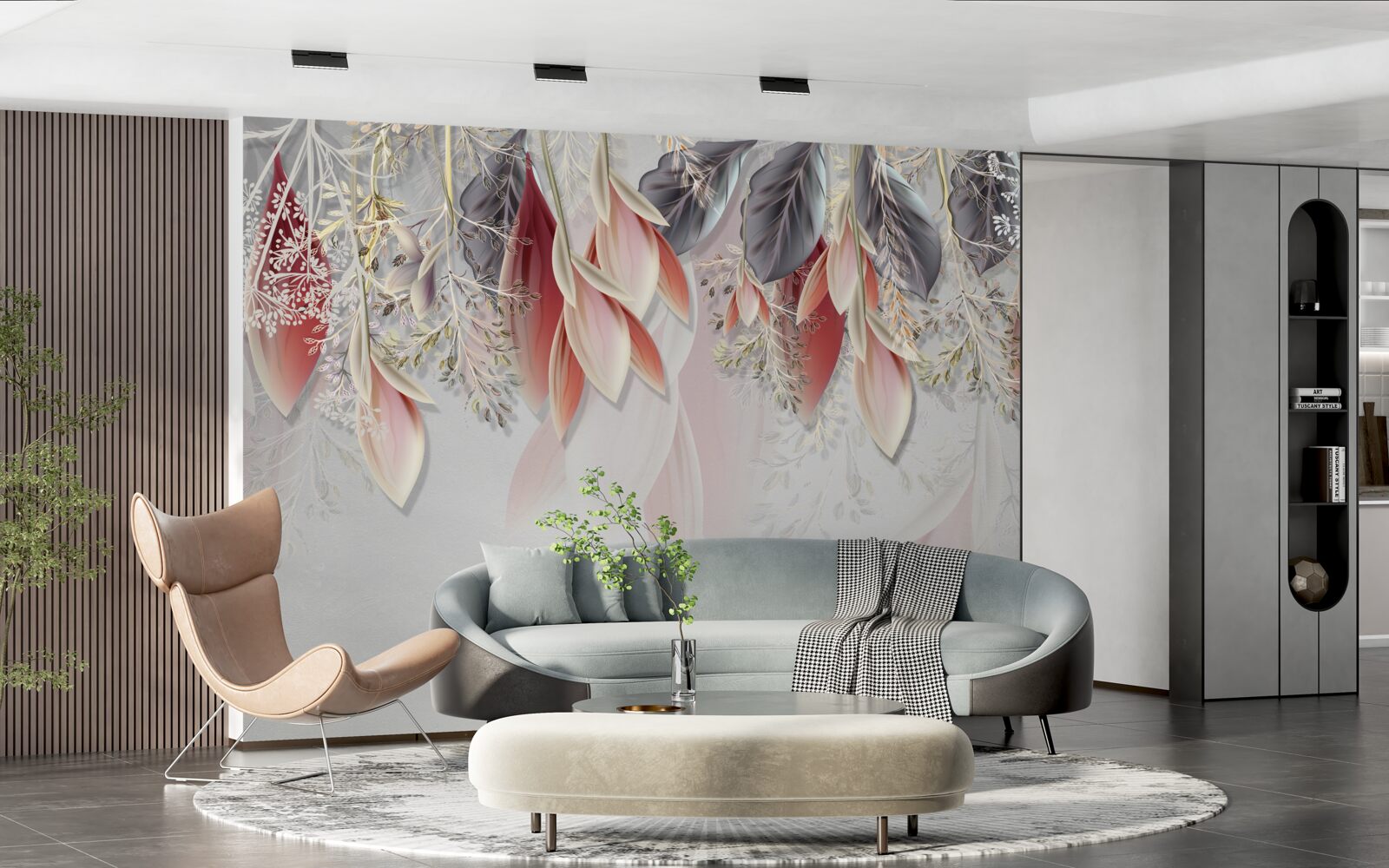 Фотошпалери композиційна лінія рожевого кольору, що спускається донизу