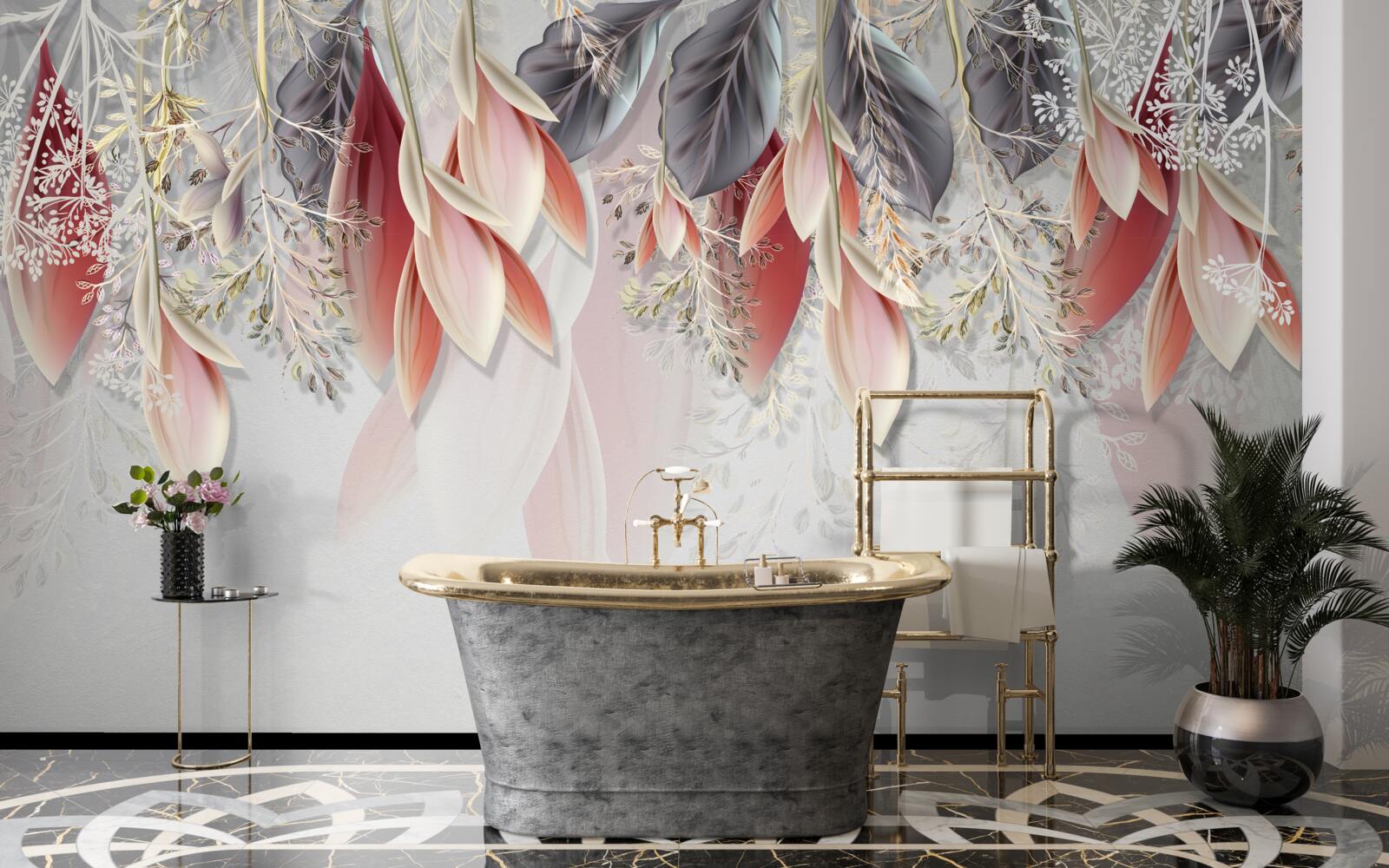 Фотошпалери композиційна лінія рожевого кольору, що спускається донизу