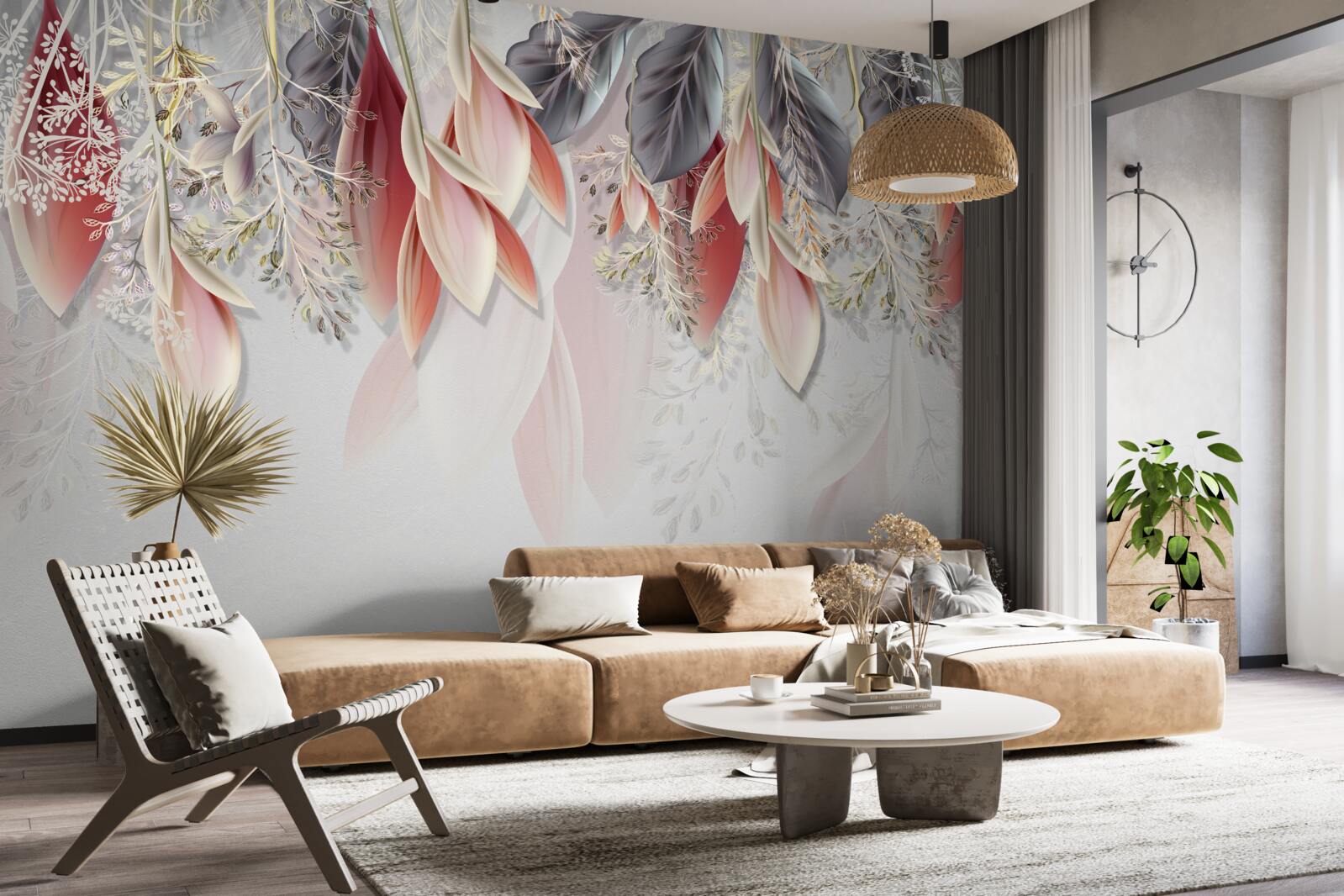 Фотошпалери композиційна лінія рожевого кольору, що спускається донизу