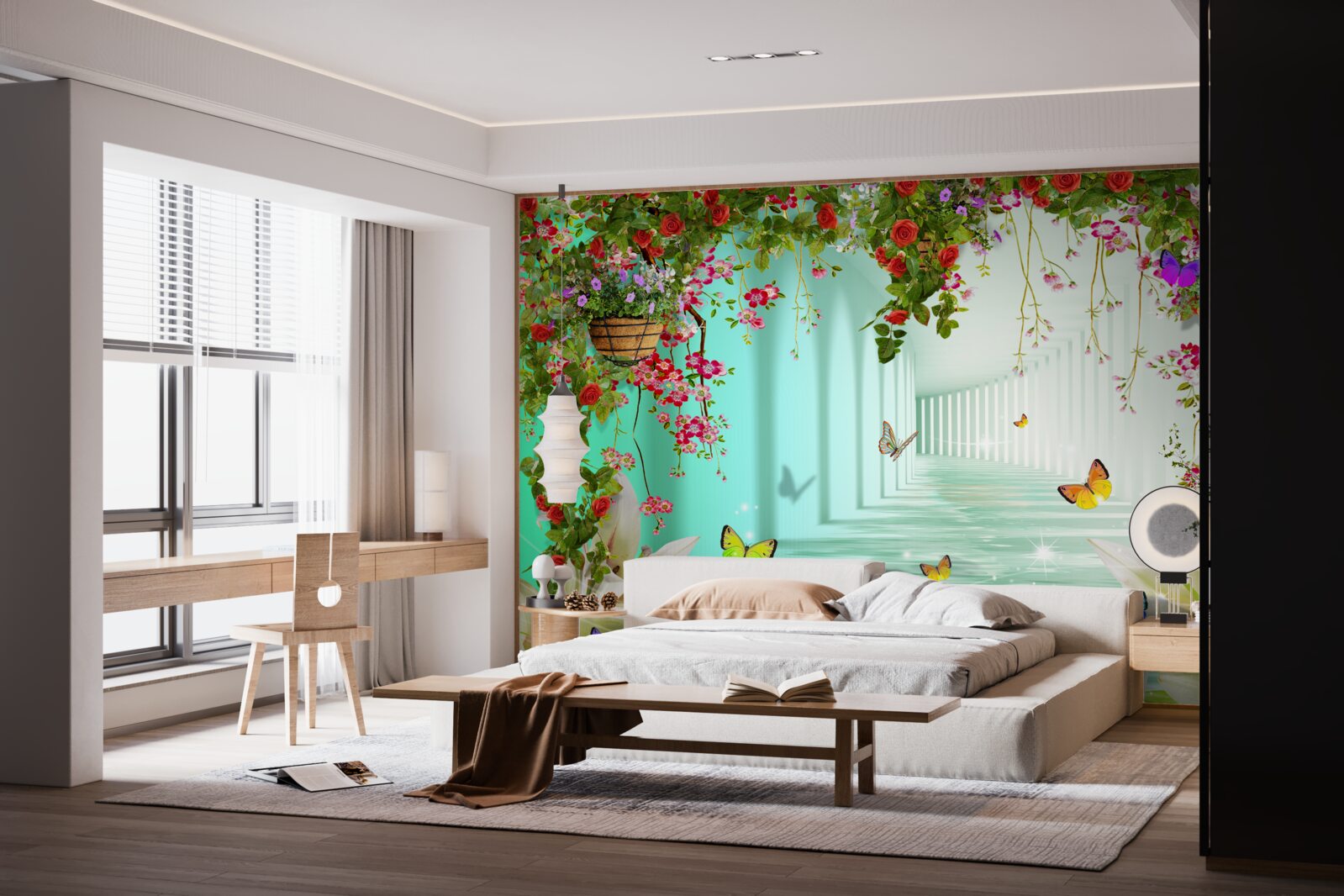 Фотошпалери метелики та весняні квіти в тунелі