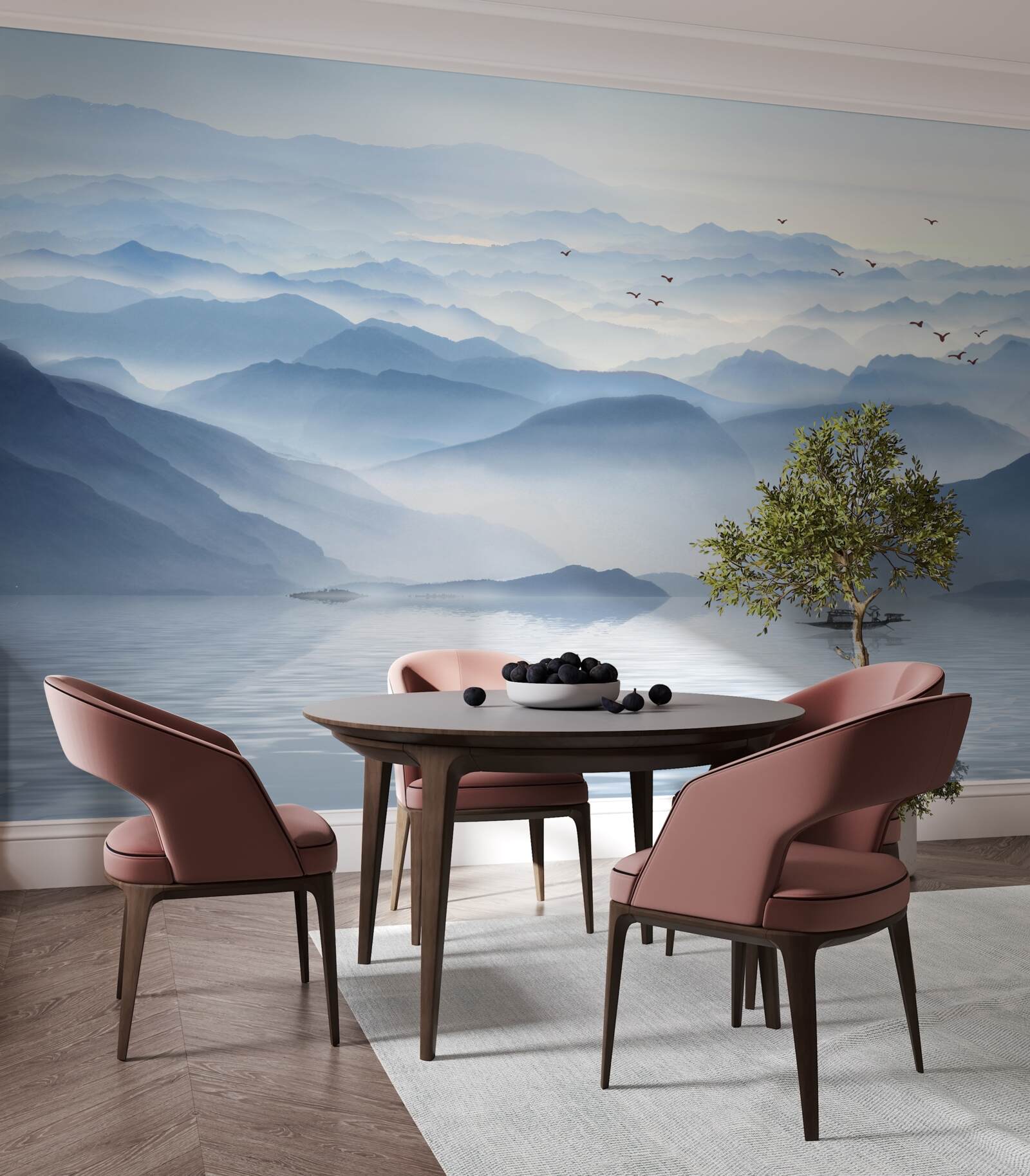 Фотошпалери туман густо огортає гірську річку