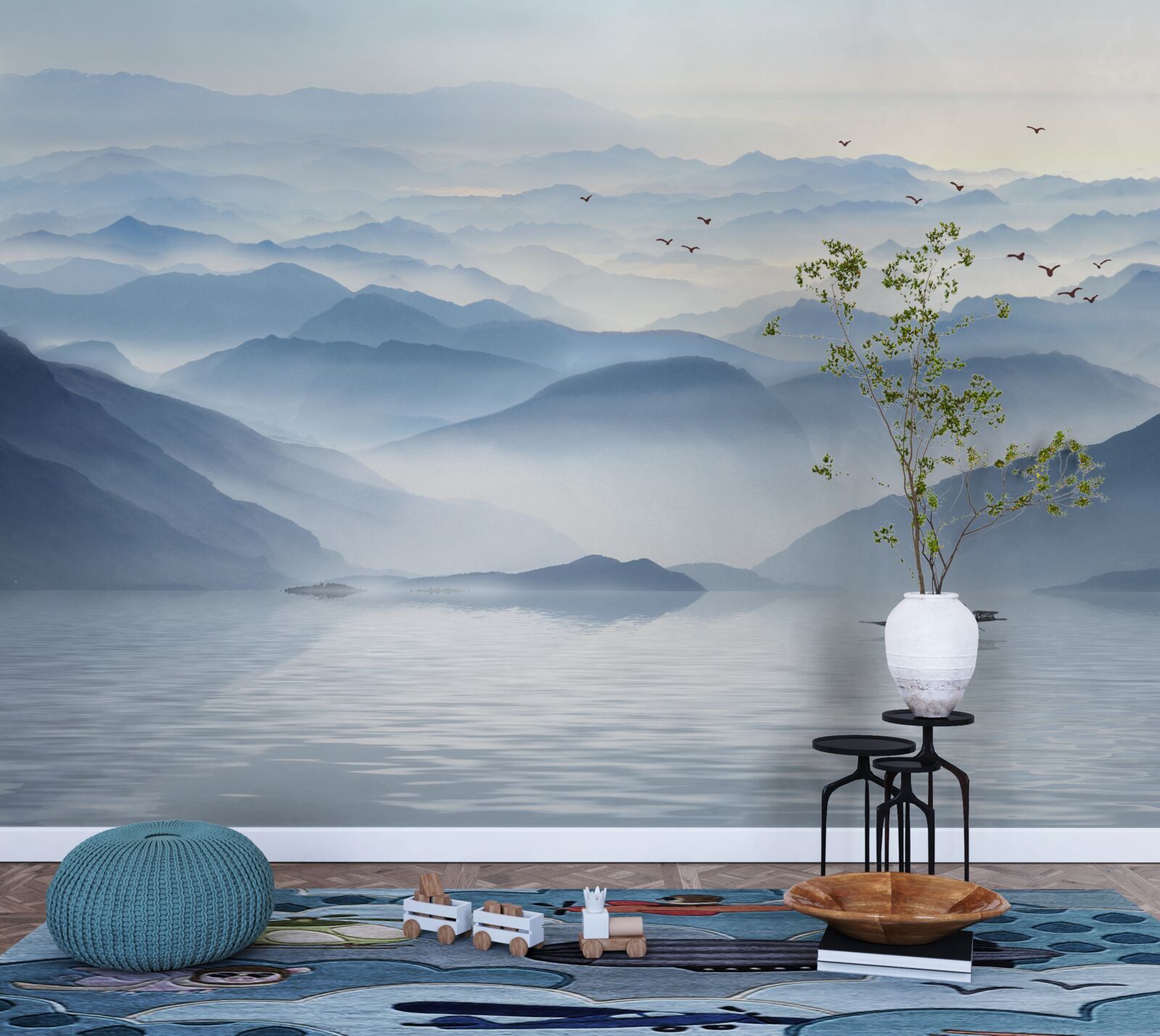 Фотошпалери туман густо огортає гірську річку