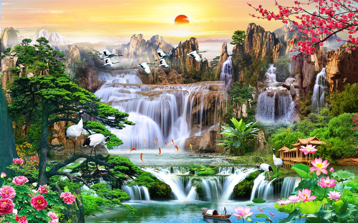 Фотошпалери птахи та водоспади