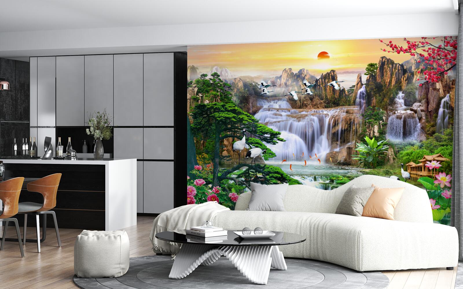 Фотошпалери птахи та водоспади