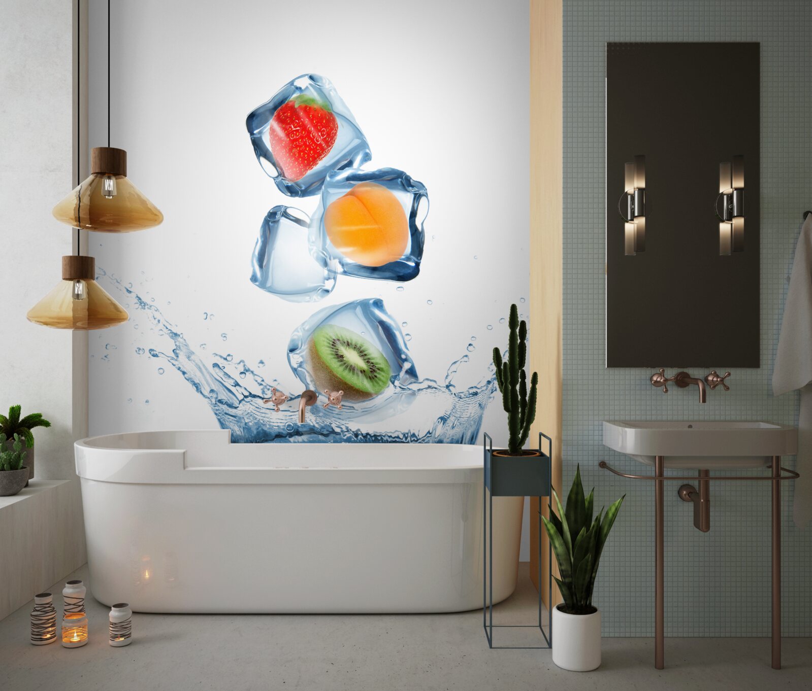 Фотошпалери кубики льоду з фруктами