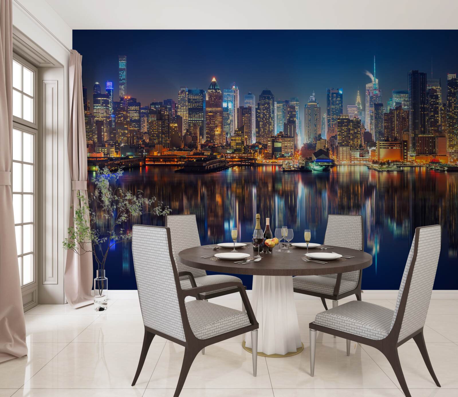 Фотошпалери відображення нічного міста у воді