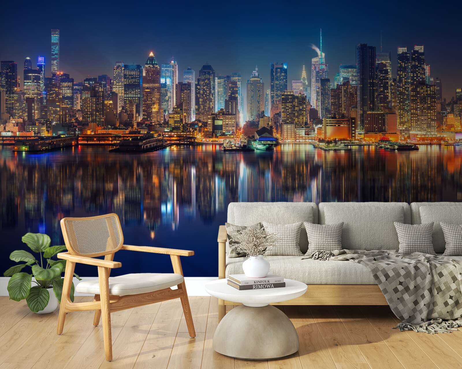 Фотошпалери відображення нічного міста у воді