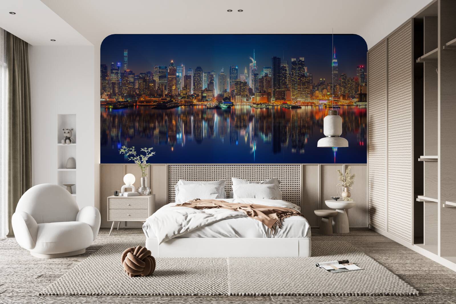 Фотошпалери відображення нічного міста у воді