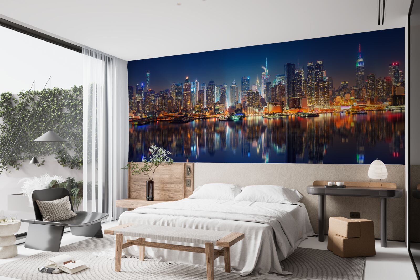 Фотошпалери відображення нічного міста у воді