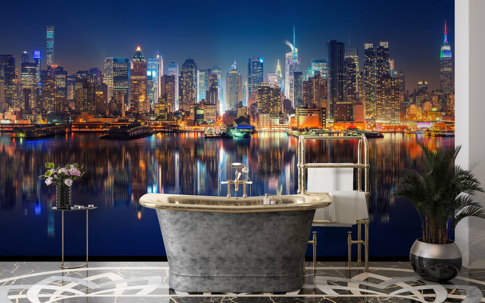 Фотошпалери відображення нічного міста у воді