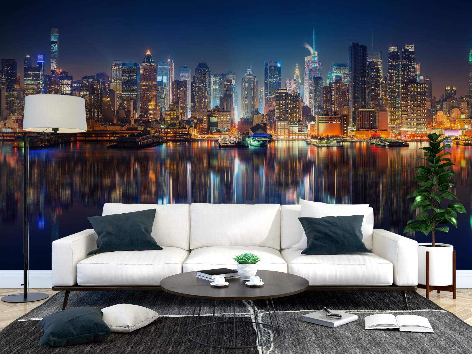 Фотошпалери відображення нічного міста у воді