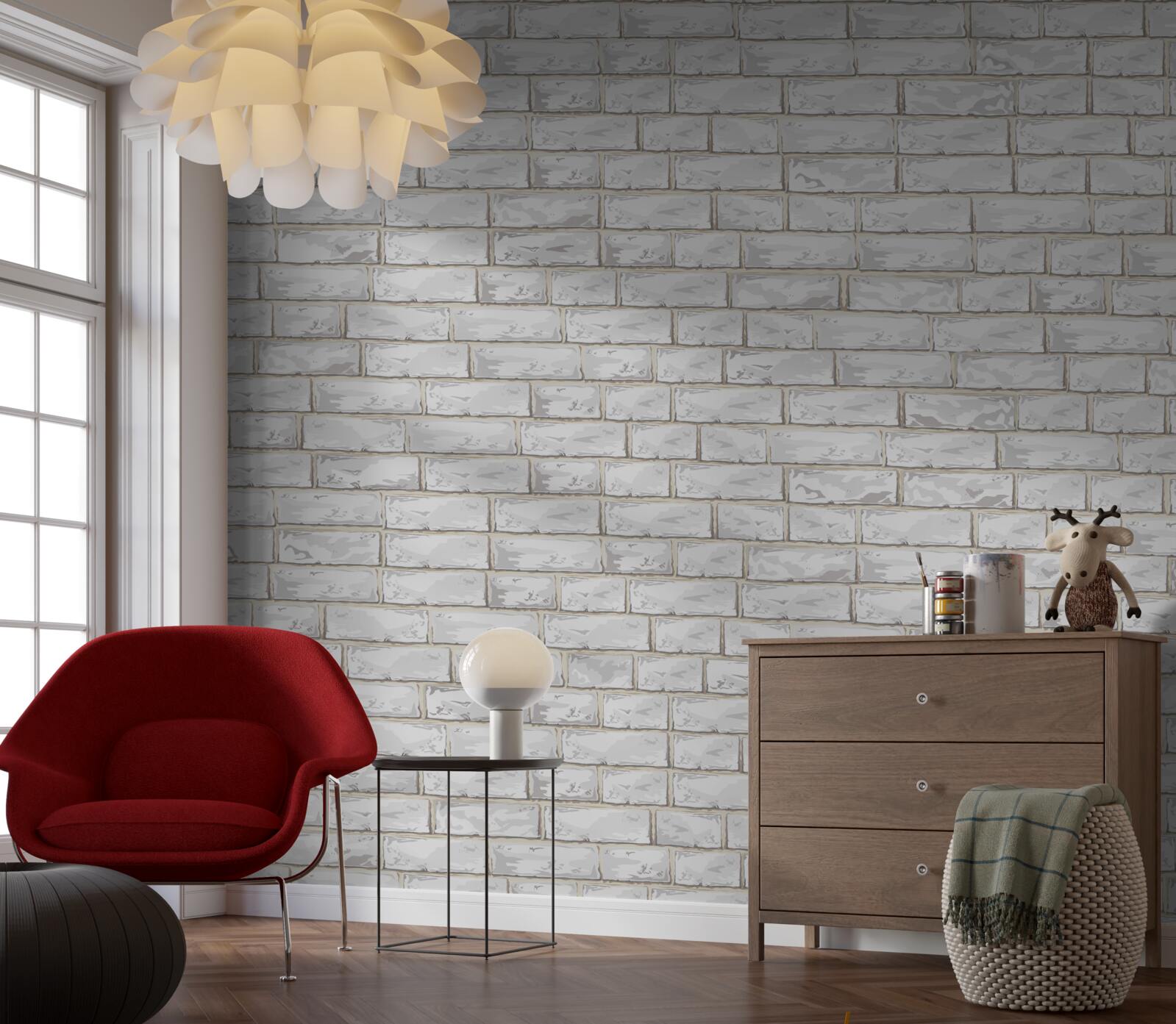 Фотошпалери Стіна викладена білою цеглою