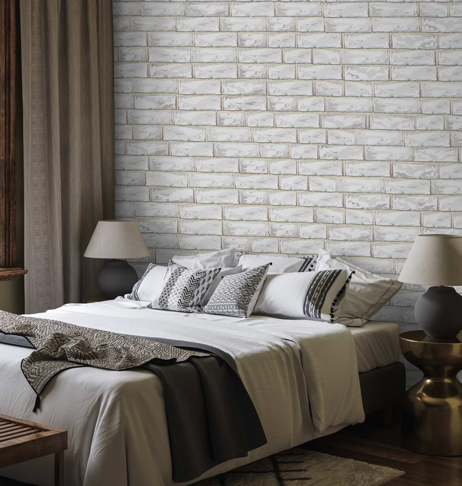 Фотошпалери Стіна викладена білою цеглою