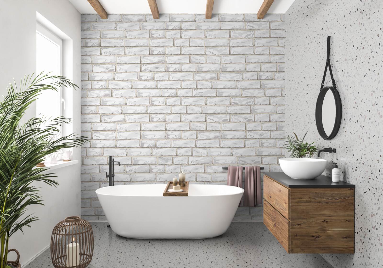 Фотошпалери Стіна викладена білою цеглою