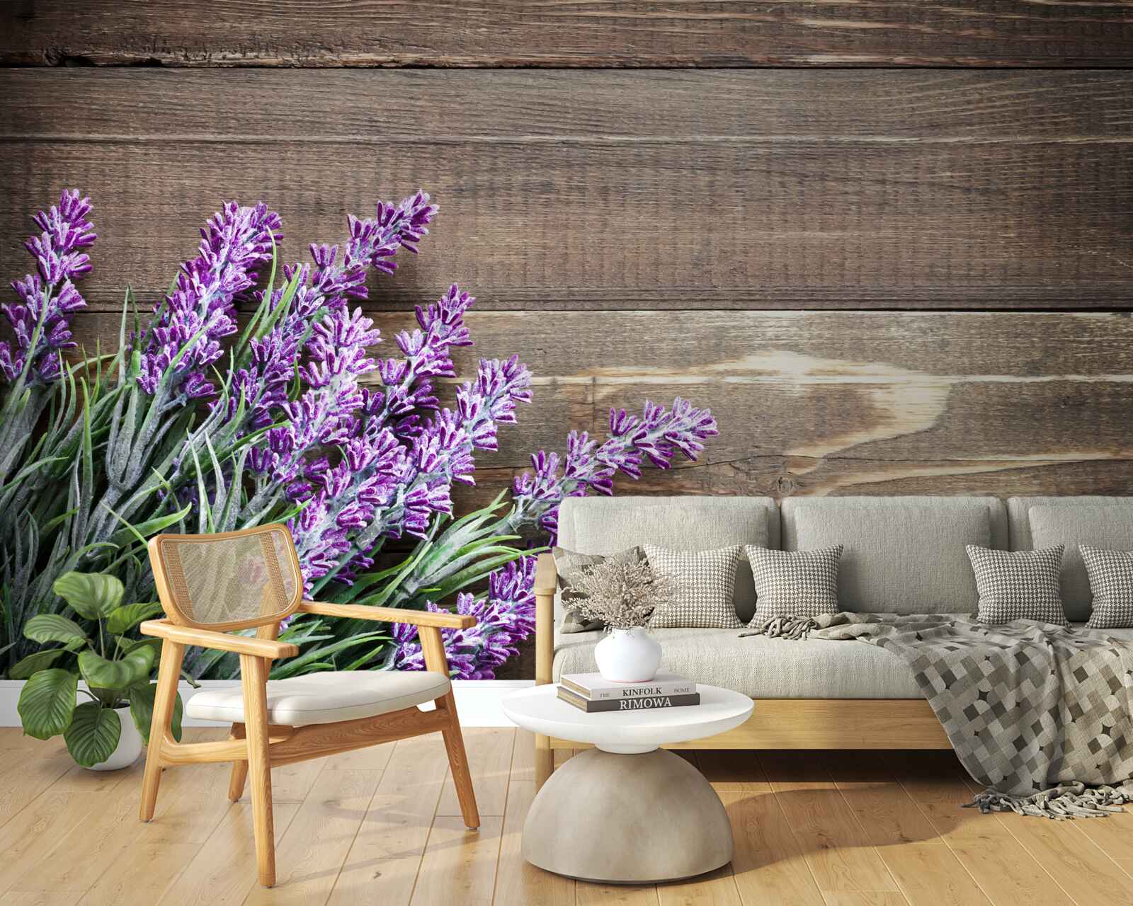 Фотошпалери гілки лаванди на задньому плані з деревом