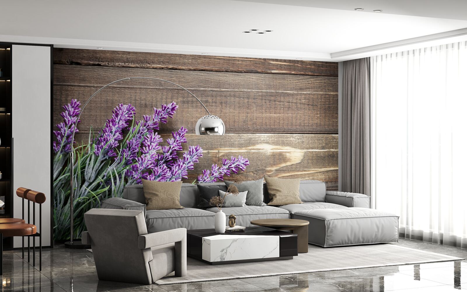 Фотошпалери гілки лаванди на задньому плані з деревом