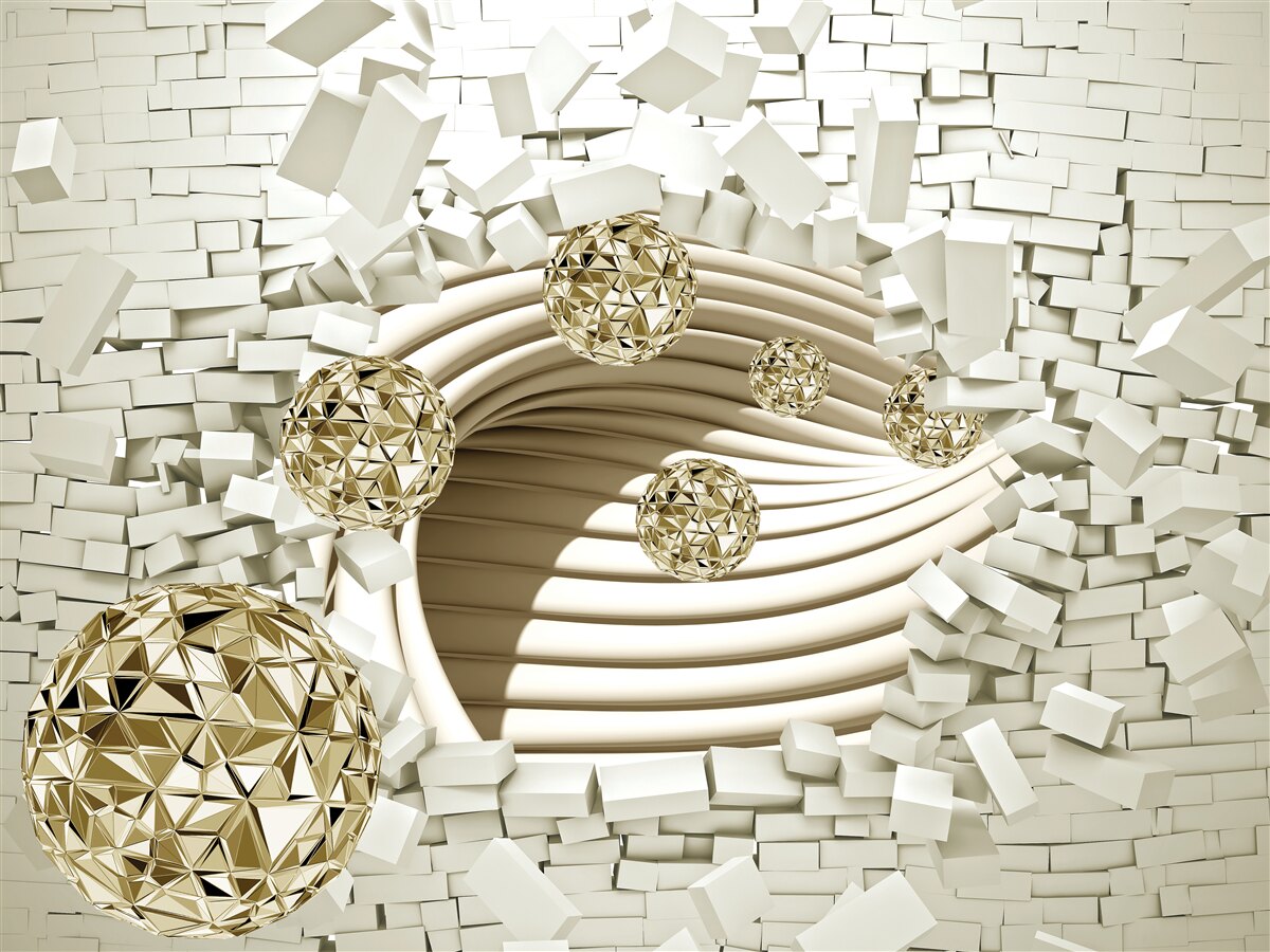 Фотошпалери концептуальні кулі розбивають цегляну стіну