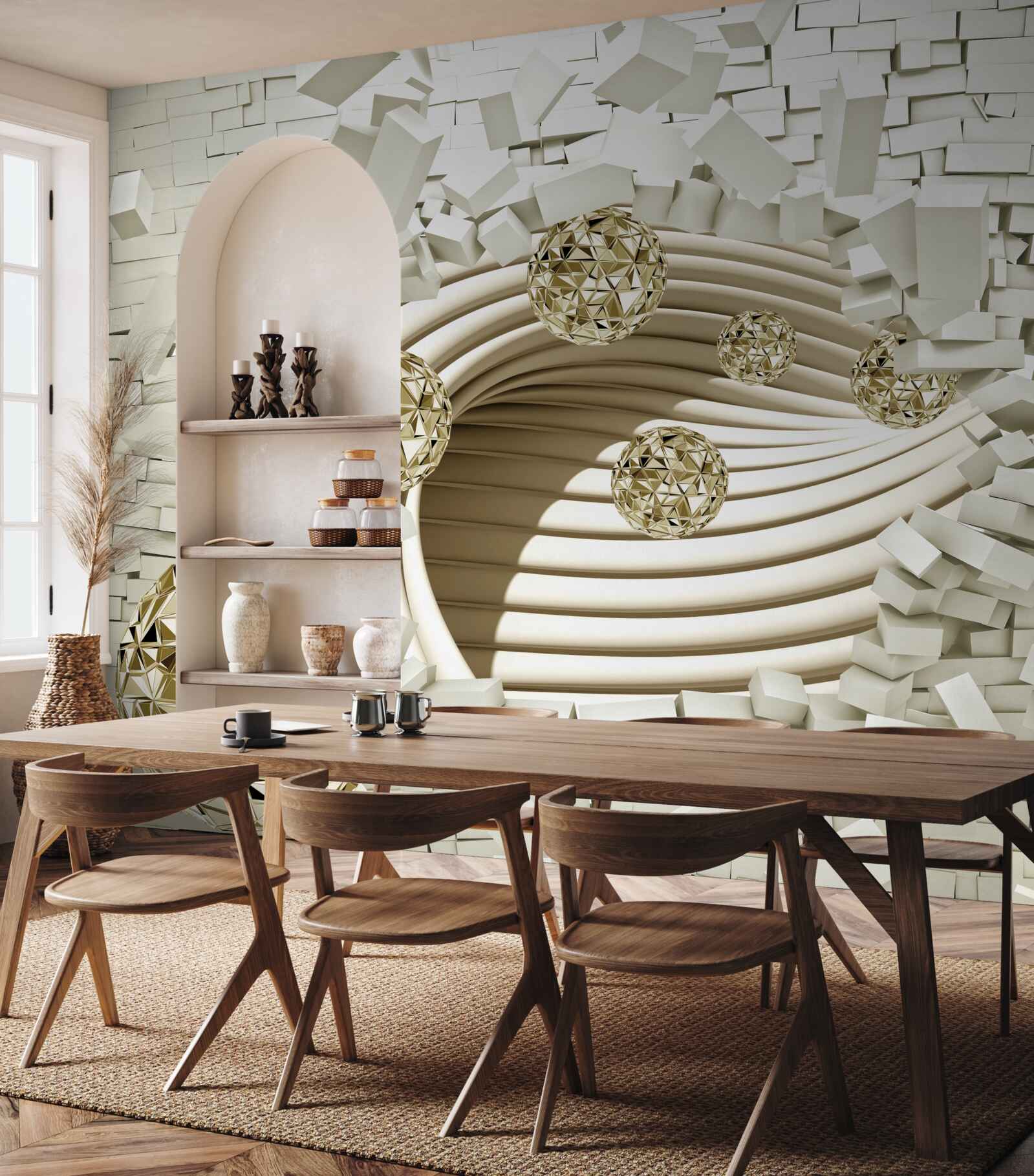 Фотошпалери концептуальні кулі розбивають цегляну стіну