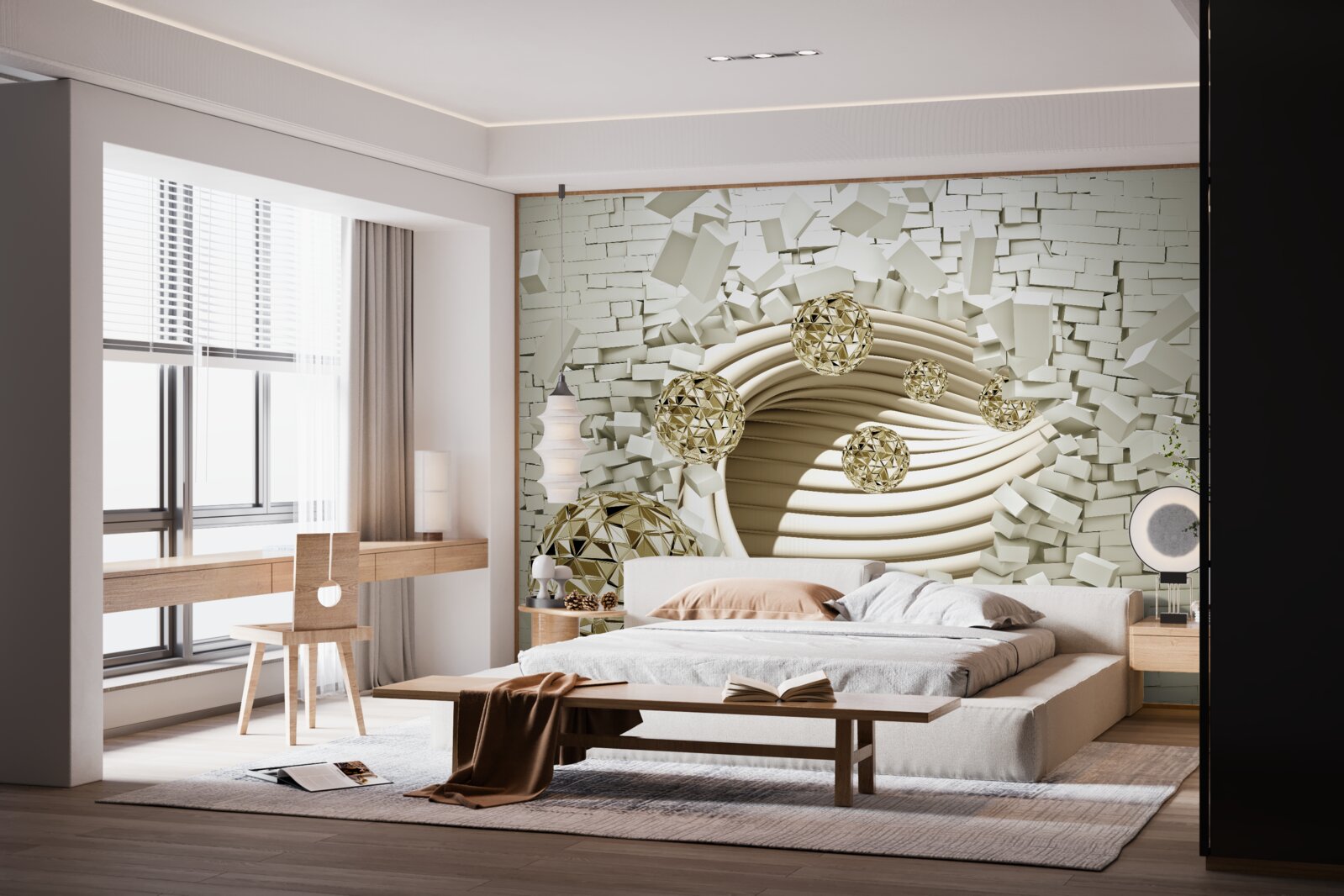 Фотошпалери концептуальні кулі розбивають цегляну стіну