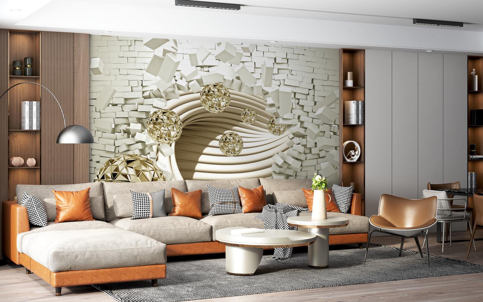 Фотошпалери концептуальні кулі розбивають цегляну стіну